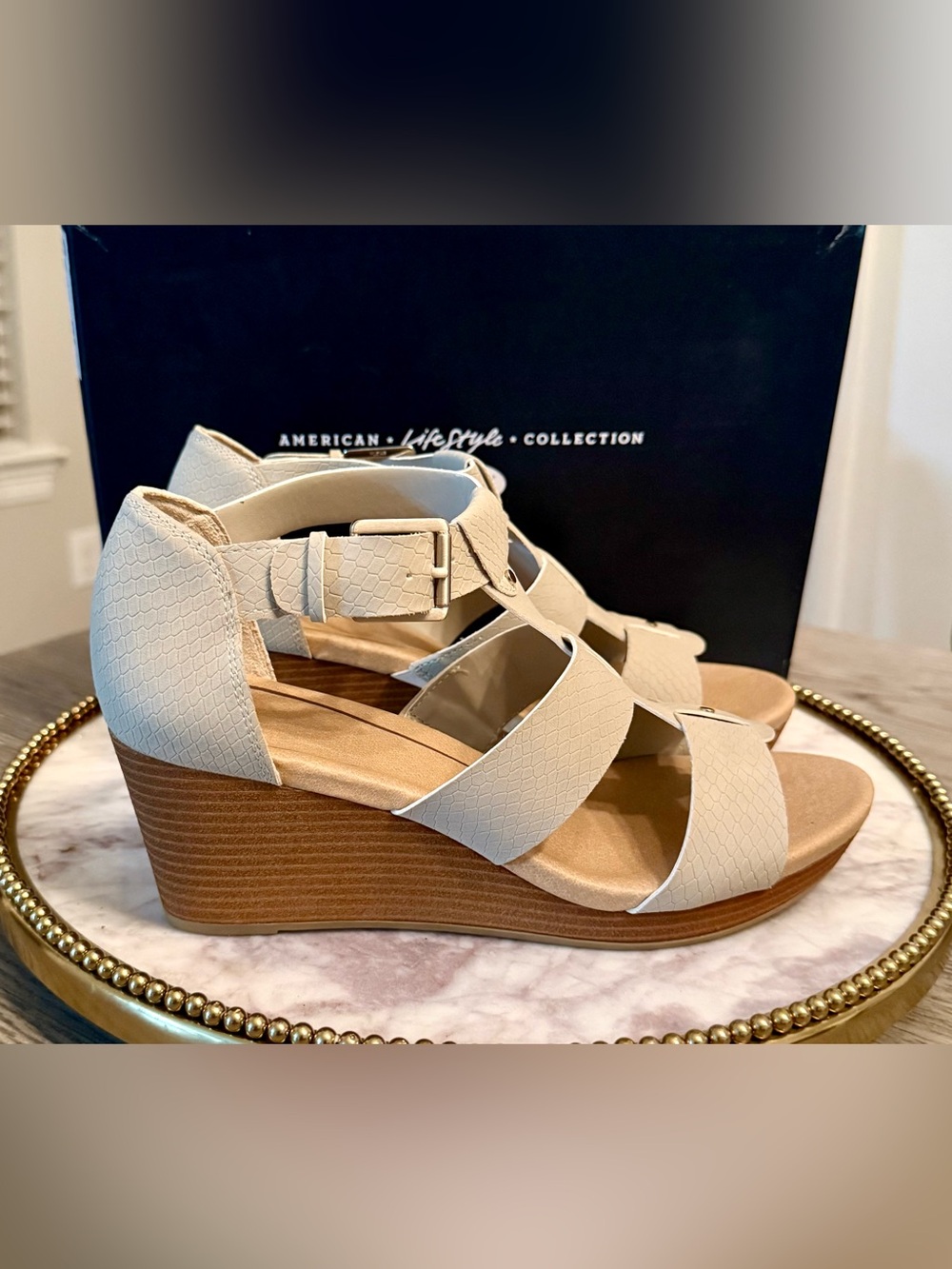 Dr. Scholl's Barton Wedge Sandals | Color: Greige Snake | SZ. 8 (NWB)